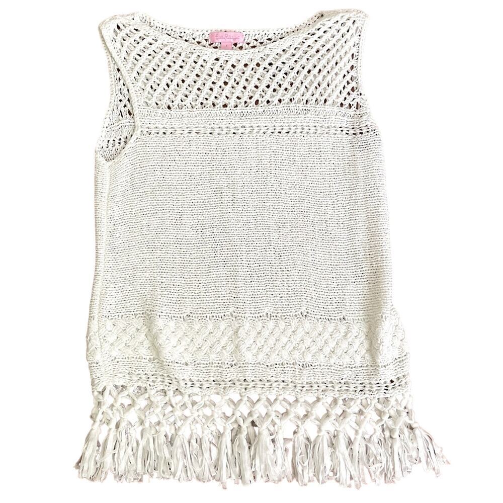 Lilly Pulitzer Limon Sleeveless Sweater Fringe Top White Size S - Picture 5 of 8